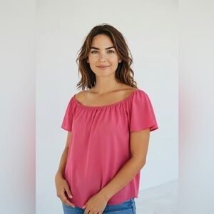 ATMOSPHERE ATELIER Size 10 M Hot Pink Ruffle Sleeve Crepe Blouse R $198